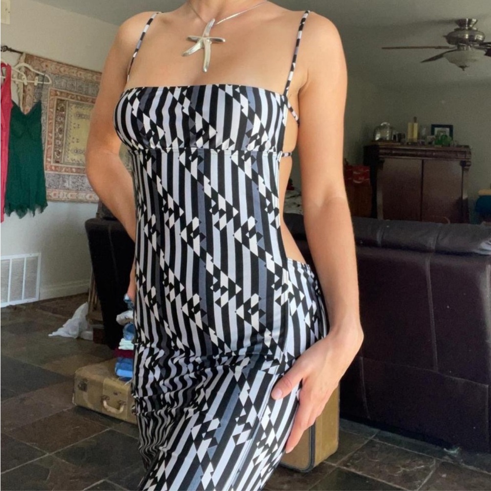 Fendi Black and White Geometric Backless Dress